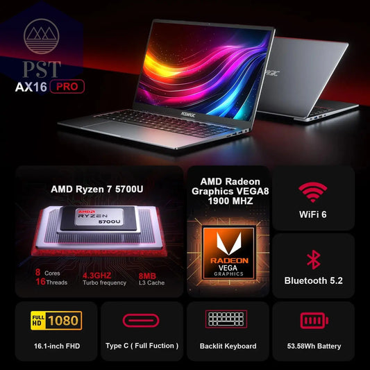 ACEMAGIC Ax16Pro Gaming Laptop 16,1" IPS FHD AMD Ryzen ™ 7 5700U Notebook 16 GB DDR4 + 512 GB PCI-E 53,58 Wh Windows 11 Gaming PC Laptops Mobile Computer PST PS Tradings PST PS Tradings PST PS Tradings