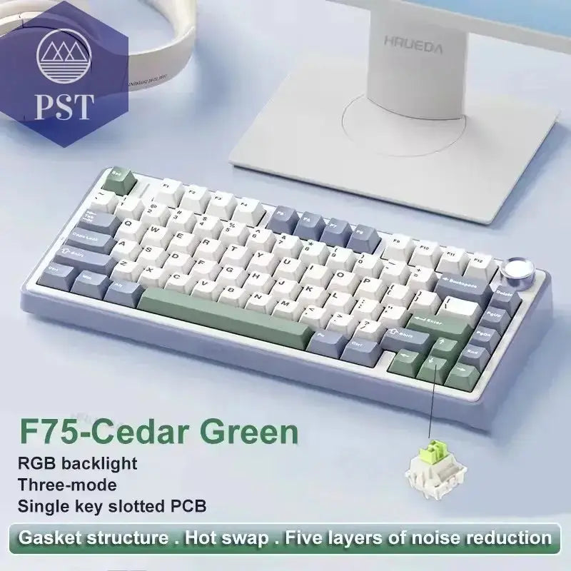 AULA F75 Gaming Tastatur - RGB, kabellos & kabelgebunden PST PS Tradings Cedar Green / Gray Switch AULA F75 Gaming Tastatur - RGB, kabellos & kabelgebunden