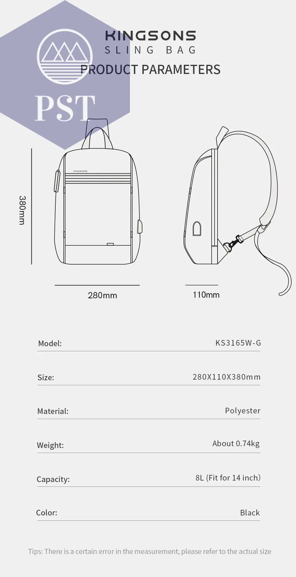 Kingsons/Vgoal Anti-theft Waterproof Single Shoulder Backpack For Men Laptop 14/13.3 inch W/ USB Charging Port&TSA Customs Lock - PST PS Tradings