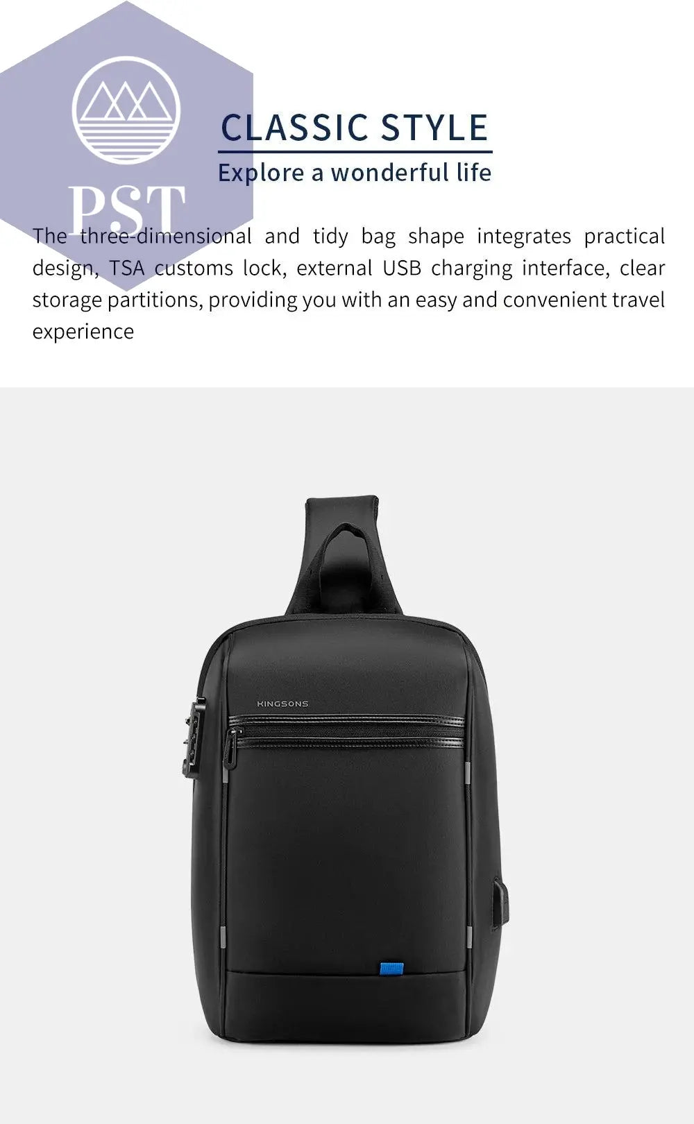 Kingsons/Vgoal Anti-theft Waterproof Single Shoulder Backpack For Men Laptop 14/13.3 inch W/ USB Charging Port&TSA Customs Lock - PST PS Tradings