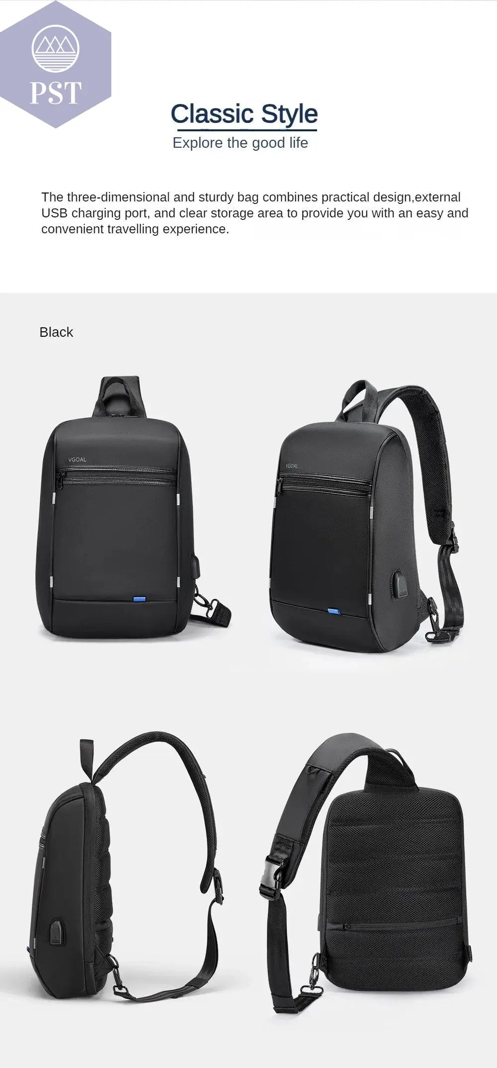 Kingsons/Vgoal Anti-theft Waterproof Single Shoulder Backpack For Men Laptop 14/13.3 inch W/ USB Charging Port&TSA Customs Lock - PST PS Tradings