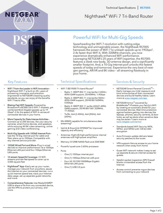 Netgear Nighthawk® RS700 WiFi 7 PST PS Tradings Router Router Netgear Nighthawk® RS700 WiFi 7