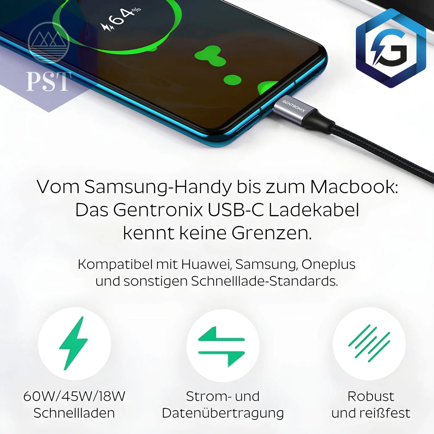 USB-C Ladekabel 1M 2M 3M Kabel 60W Schnellladekal USB C zu USB C PST PS Tradings PST PS Tradings PST PS Tradings