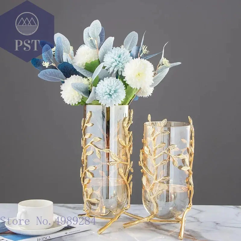 Vase golden Glas Metall Tulpenvase Moderner Stil PST PS Tradings Deko PST PS Tradings PST PS Tradings Vase golden Glas Metall Tulpenvase Moderner Stil Deko
