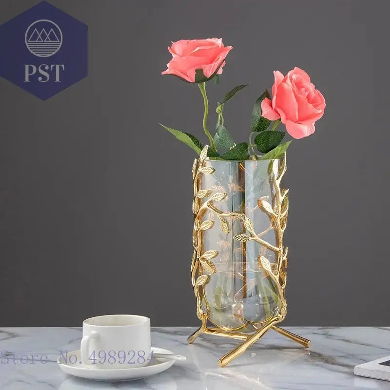Vase golden Glas Metall Tulpenvase Moderner Stil PST PS Tradings Deko PST PS Tradings PST PS Tradings Vase golden Glas Metall Tulpenvase Moderner Stil Deko
