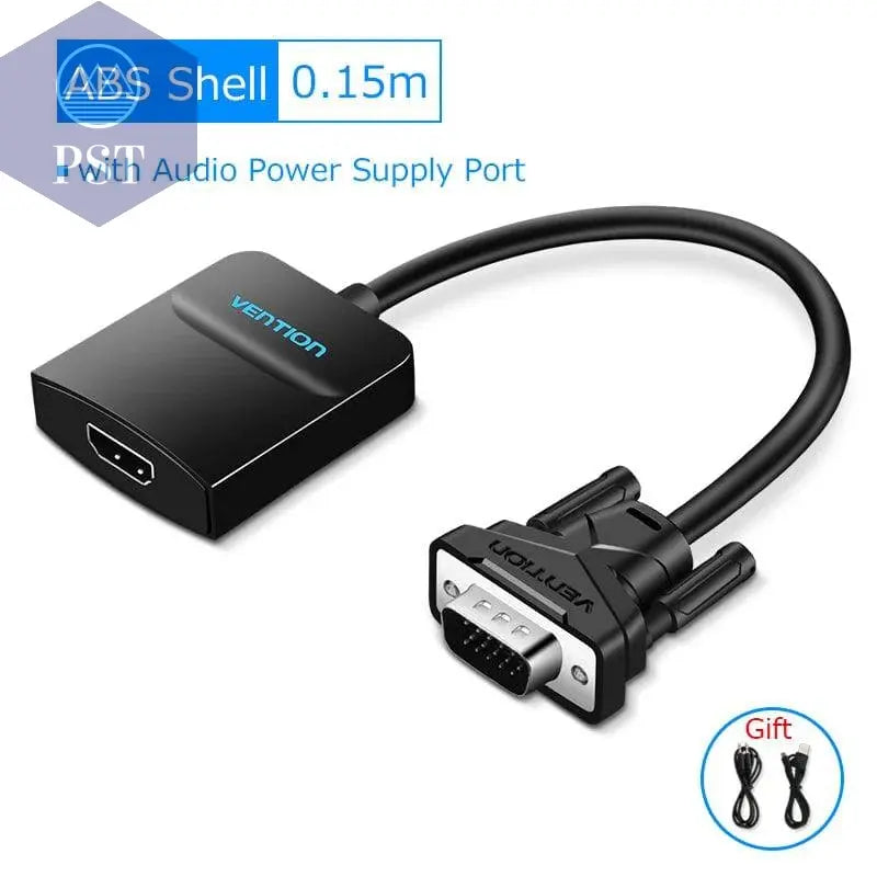 Vention VGA to HDMI Adapter with 3.5mm AUX Audio Jack HDMI to VGA Converter PST PS Tradings PST PS Tradings ABS-Black-0.15m-CHINA PST PS Tradings Vention VGA to HDMI Adapter with 3.5mm AUX Audio Jack HDMI to VGA Converter