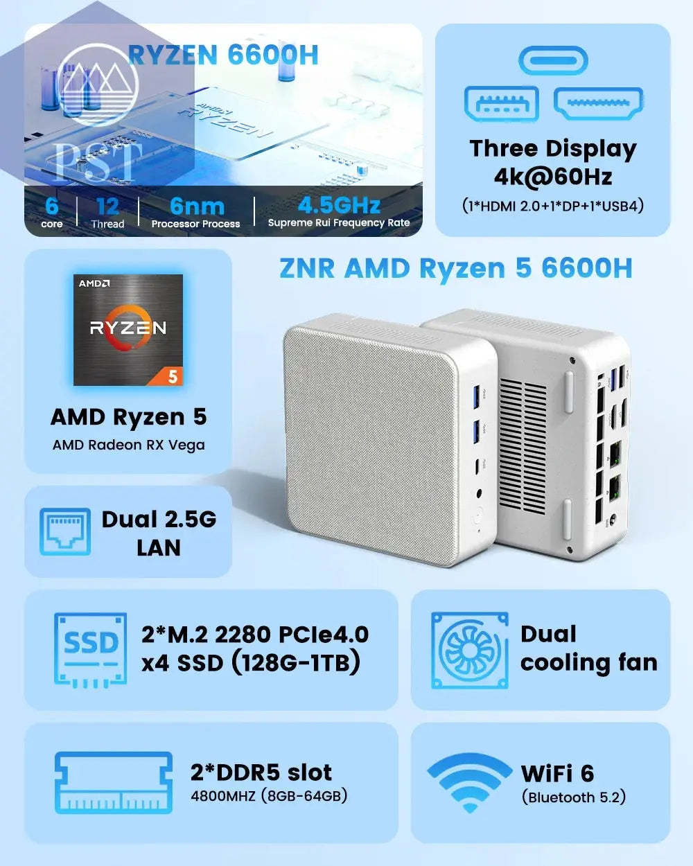 ZXIPC Mini PC AMD Ryzen 5 16GB Windows 11 PST PS Tradings ZXIPC Mini PC AMD Ryzen 5 16GB Windows 11
