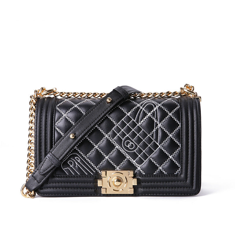 Leather one-shoulder diagonal colorful chain bag