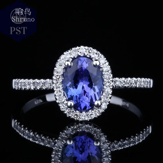 14K Weißgold Ring mit echtem Tansanit & Diamanten PST PS Tradings  PST PS Tradings 8-10K-white-gold PST PS Tradings 14K Weißgold Ring mit echtem Tansanit & Diamanten