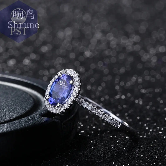 14K Weißgold Ring mit echtem Tansanit & Diamanten PST PS Tradings  PST PS Tradings  PST PS Tradings 14K Weißgold Ring mit echtem Tansanit & Diamanten