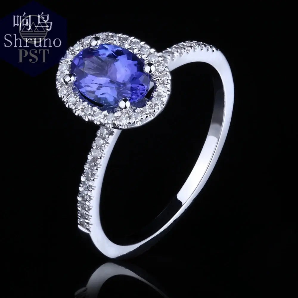 14K Weißgold Ring mit echtem Tansanit & Diamanten PST PS Tradings  PST PS Tradings  PST PS Tradings 14K Weißgold Ring mit echtem Tansanit & Diamanten