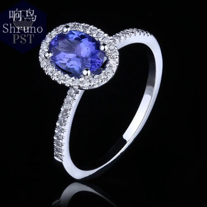 14K Weißgold Ring mit echtem Tansanit & Diamanten PST PS Tradings  PST PS Tradings  PST PS Tradings 14K Weißgold Ring mit echtem Tansanit & Diamanten
