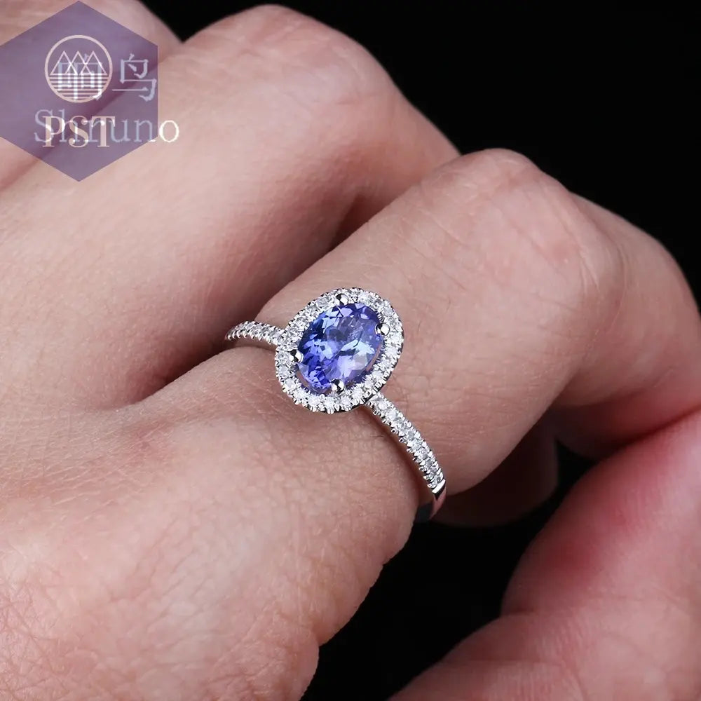 14K Weißgold Ring mit echtem Tansanit & Diamanten PST PS Tradings  PST PS Tradings  PST PS Tradings 14K Weißgold Ring mit echtem Tansanit & Diamanten