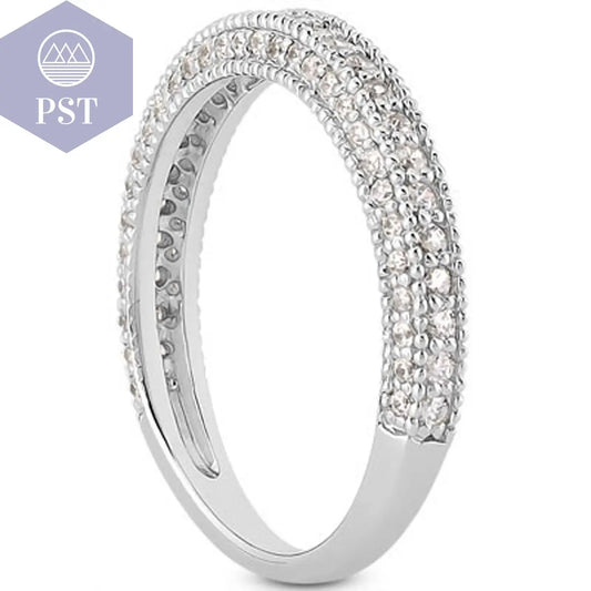 14k White Gold Fancy Pave Diamond Milgrain Textured Wedding Ring Band PST PS Tradings Ringe PST PS Tradings  PST PS Tradings 14k White Gold Fancy Pave Diamond Milgrain Textured Wedding Ring Band Ringe