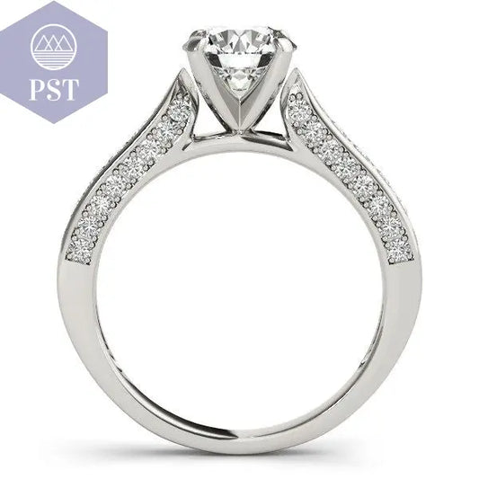 14k White Gold Round Cathedral Diamond Engagement Ring (1 1/2 cttw) PST PS Tradings Diamantring PST PS Tradings  PST PS Tradings