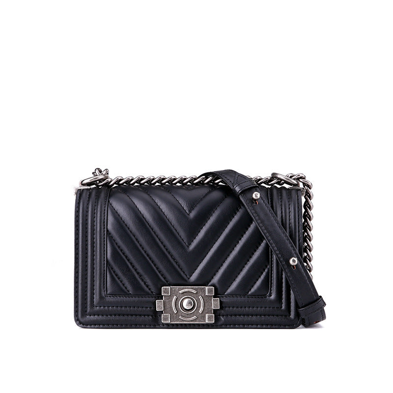 Leather one-shoulder diagonal colorful chain bag