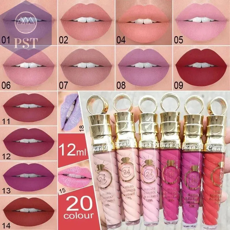 20 Colors Lipstick Waterproof Long Lasting Matte+Shimmer Mental Beauty Lip Gloss Nude Glitter Lip Gloss Beauty Sexy Lip Tint       PST PS Tradings