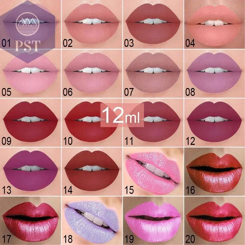 20 Colors Lipstick Waterproof Long Lasting Matte+Shimmer Mental Beauty Lip Gloss Nude Glitter Lip Gloss Beauty Sexy Lip Tint       PST PS Tradings