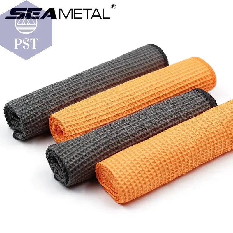 2PC Car Wash Towel Glass Cleaning Water Drying Microfiber Window Clean Wipe Auto Detailing Waffle Weave for Kitchen Bath 40*40cm - PST PS Tradings