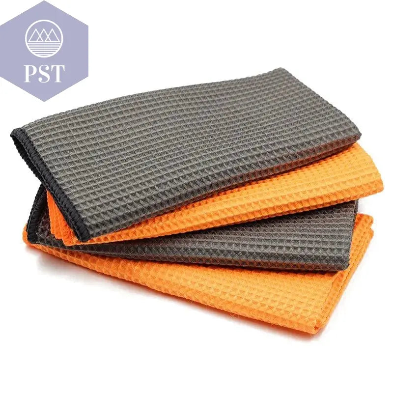 2PC Car Wash Towel Glass Cleaning Water Drying Microfiber Window Clean Wipe Auto Detailing Waffle Weave for Kitchen Bath 40*40cm - PST PS Tradings