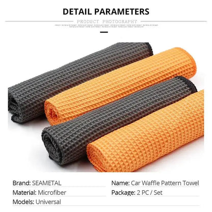 2PC Car Wash Towel Glass Cleaning Water Drying Microfiber Window Clean Wipe Auto Detailing Waffle Weave for Kitchen Bath 40*40cm - PST PS Tradings