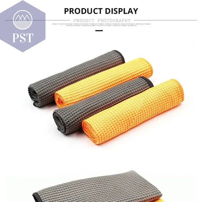 2PC Car Wash Towel Glass Cleaning Water Drying Microfiber Window Clean Wipe Auto Detailing Waffle Weave for Kitchen Bath 40*40cm - PST PS Tradings