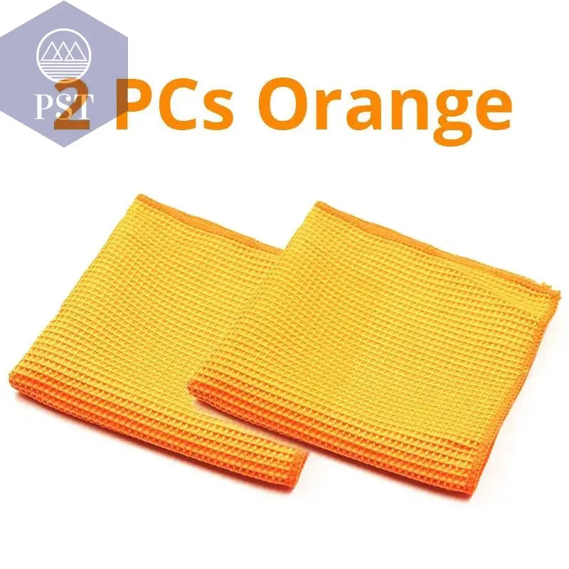 2PC Car Wash Towel Glass Cleaning Water Drying Microfiber Window Clean Wipe Auto Detailing Waffle Weave for Kitchen Bath 40*40cm - PST PS Tradings