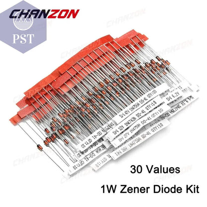 30 Values 1W Zener Diode Assorted Kit 3V 3.3V 3.6V 5.1V 5.6V 7.5V 10V 12V 13V 15V 16V 18V 20V 22V 24V 30V 33V 47V Assortment Set - PST PS Tradings  PST PS Tradings