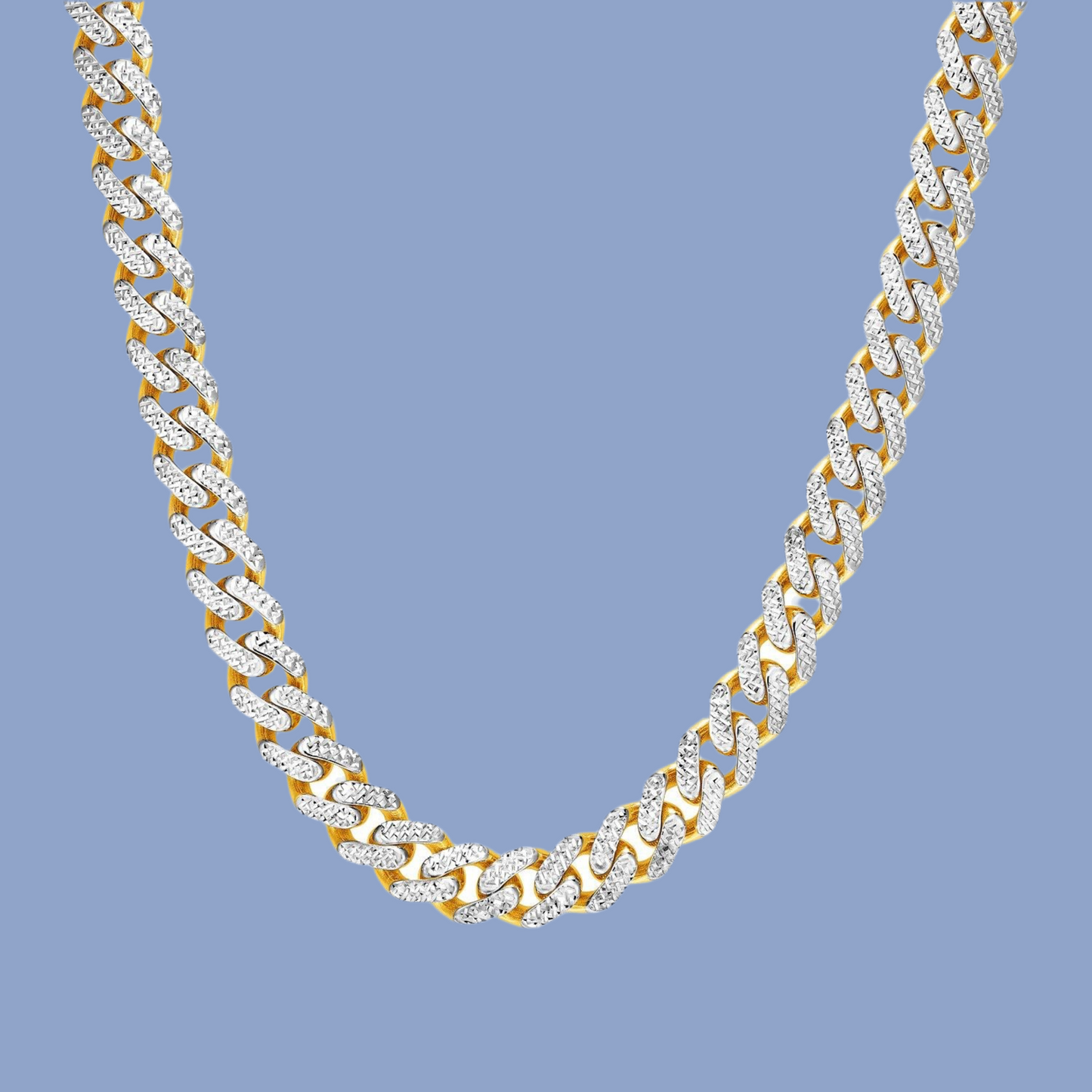 14k Gold Kette Karabin Miami Dubai Bling Two Tone Gold Cuban Chain Necklace with White Pave