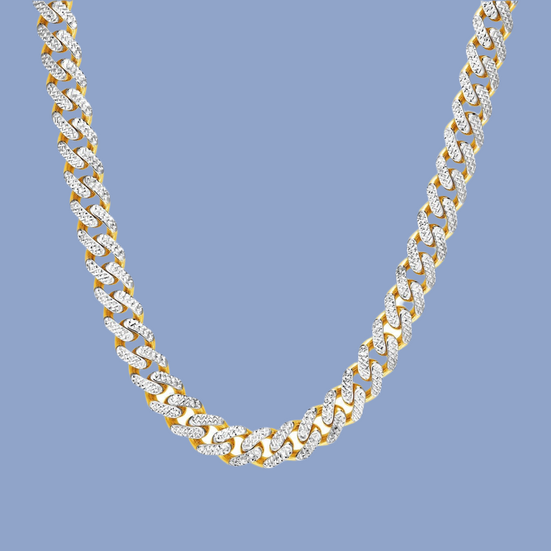 14k Gold Kette Karabin Miami Dubai Bling Two Tone Gold Cuban Chain Necklace with White Pave