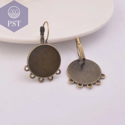 30pcs Antique Bronze 14mm 20mm Black Cabochon Base Earrings Connectors Earring Hooks Blanks Bezels French Lever Earrings Base - PST PS Tradings