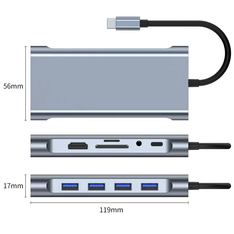 11-In-1 Typ-C-Usb Hub-Multi-Port-Laptop-Docking Station Typ C Bis 4K Hdmi-Usb-Pc-Adapter Für 100M Gigabit-Nic-Adapter