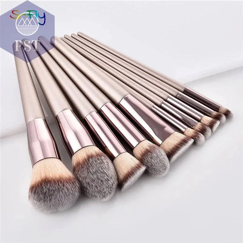 4/10pcs Champagne makeup brushes set for cosmetic foundation powder blush eyeshadow kabuki blending make up brush beauty tool - Property & Safety Tradings