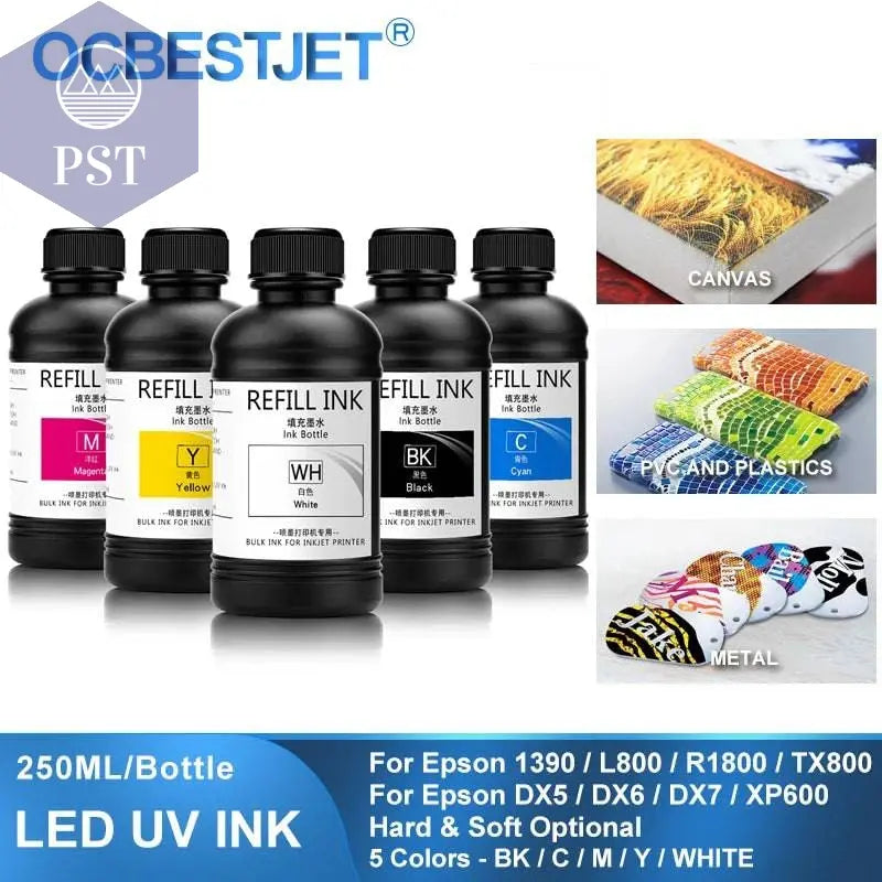 5×250ML LED UV Ink For DX4 DX5 DX6 DX7 DX10 TX800 XP600 Printhead For Epson 1390 L800 L1800 L805 R1800 R1900 UV Flatbed Printer - Property & Safety Tradings