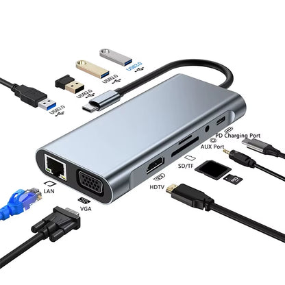 11-In-1 Typ-C-Usb Hub-Multi-Port-Laptop-Docking Station Typ C Bis 4K Hdmi-Usb-Pc-Adapter Für 100M Gigabit-Nic-Adapter