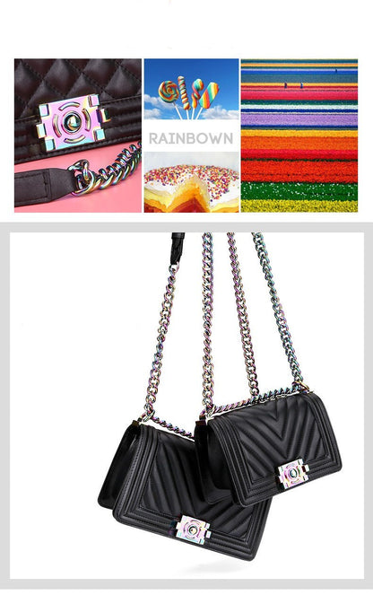 Leather one-shoulder diagonal colorful chain bag