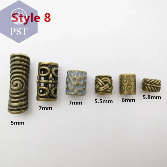 6Pcs/Pack mix Bronze Viking Rune hair braid dread beard dreadlock beads rings tube for hair accessories - PST PS Tradings