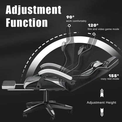 Gaming-Stuhl Mit Fußstütze, Ergonomischer Gaming-Stuhl Mit Lendenkissen, Kopfstütze, Gaming-Stuhl, Höhenverstellbarer Computerstuhl