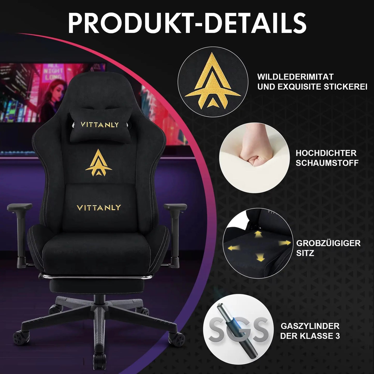 Gaming Stuhl Atmungsaktive Faux Wildleder Büro Stuhl Mit Fußstütze Stuhl Kopfstütze Ergonomischer Spiele Computer Stuhl Office Chair