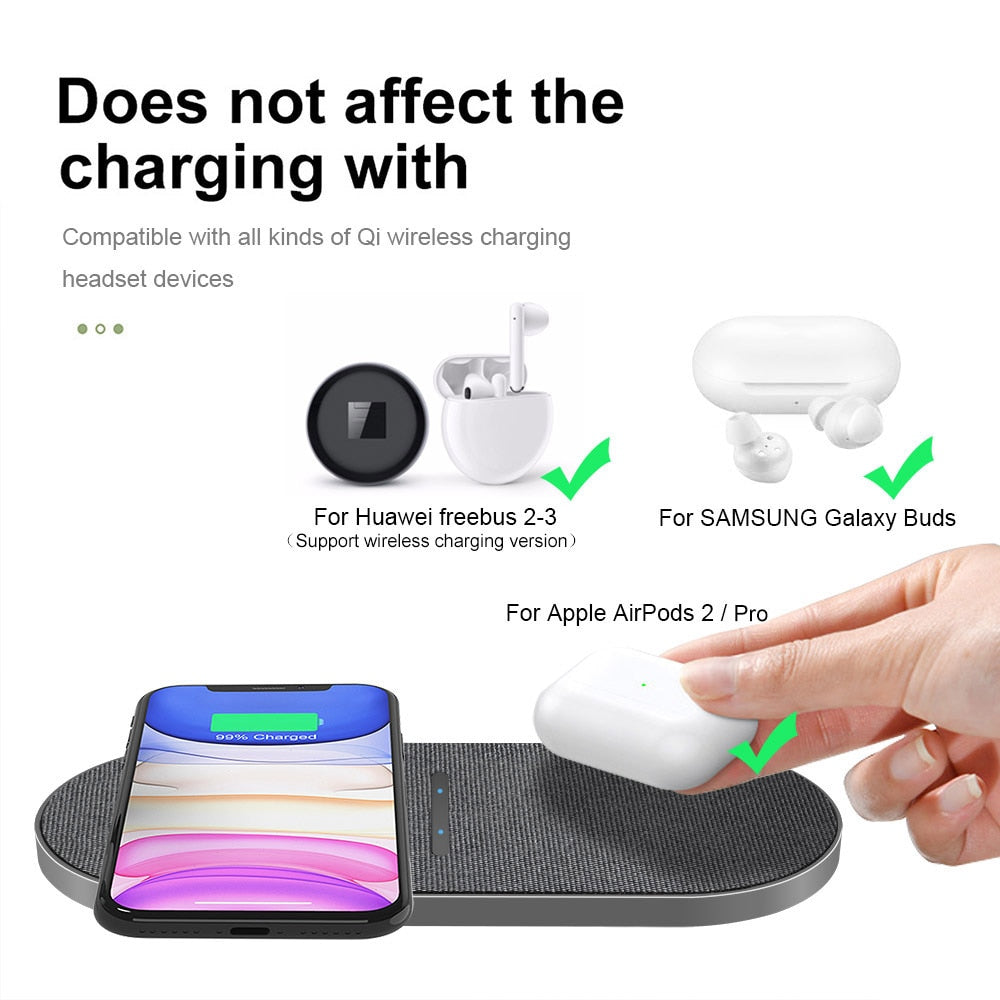 2 in 1 Dual Wireless Fast Charging Pad