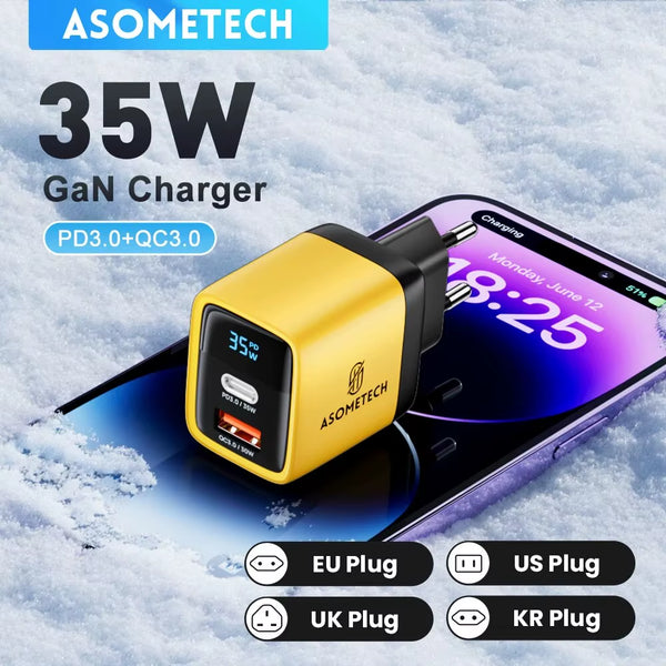 Asome Tech 35W Gan Ladegerät Led Display Qc 3,0 30W 25W Pd Pps Schnell Ladung Usb Typ C Ladegerät Für Iphone 14 Pro Samsung S23 Xiaomi