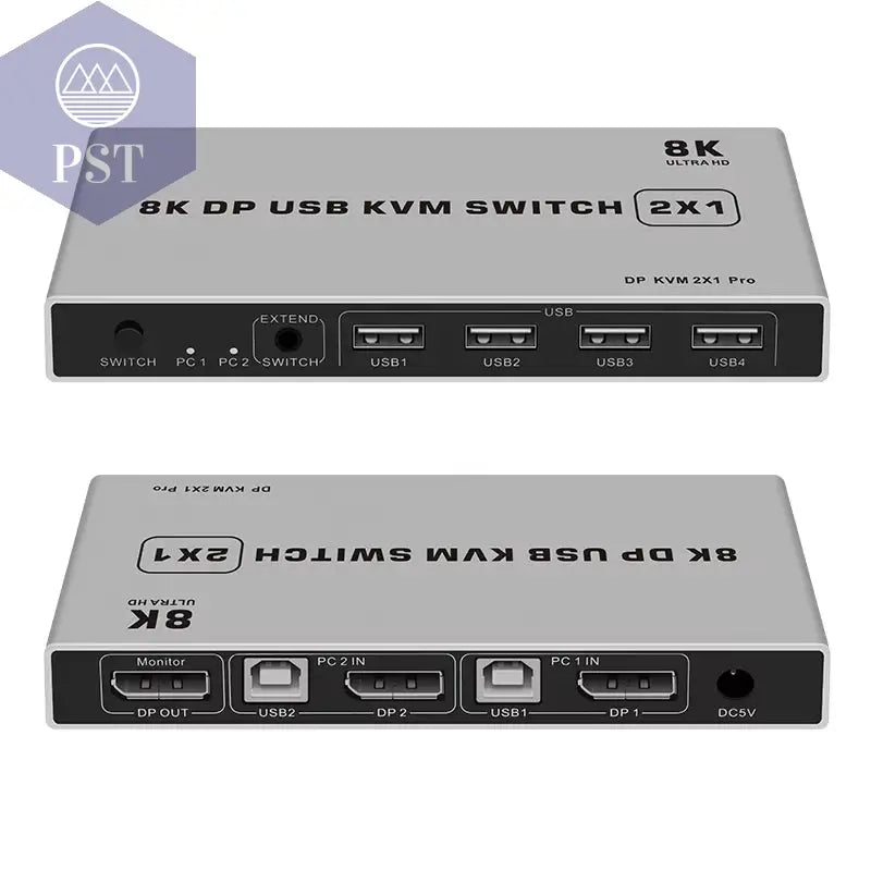 8K Dual-Port-Dp USB KVM 2X1 Displayport Kvm-Switch 2 in 1 Out 4K 60Hz 2-Port DP 1,4 USB Kvm-Switch Unterstützung Maus Keyboad-Drucker