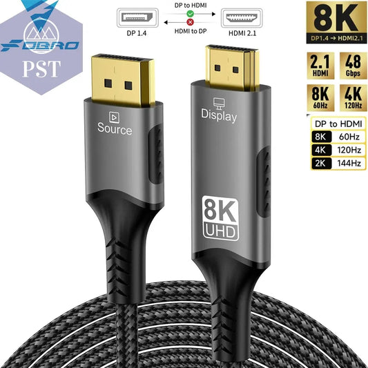 8k dp zu hdmi 2,1 kabel audio video konverter uni direktion aler adapter 8k @ 60hz 4k @ 120hz für hdtv projektor laptop monitor  Cable     PST PS Tradings