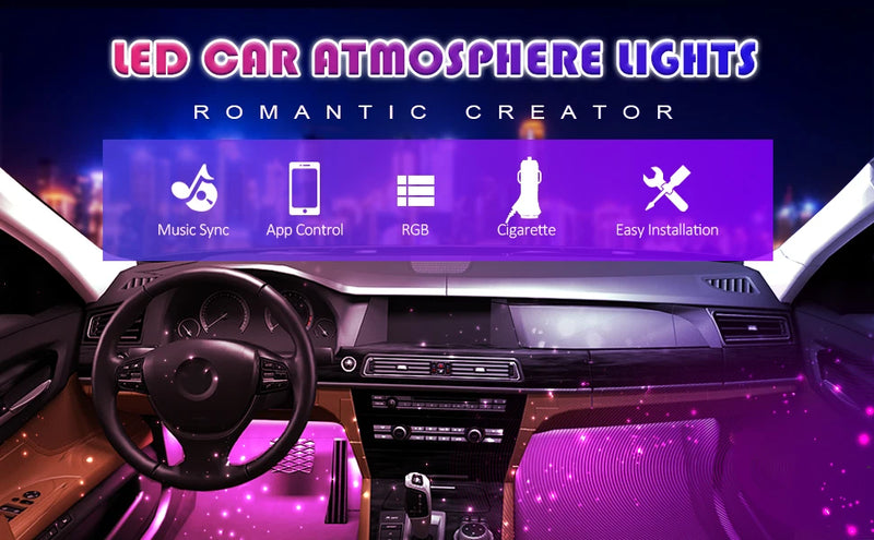 Car Ambient Light RGB Backlight Neon LED Lamp Foot Strip APP 3 Key Control Atmosphere Auto Decorative Led Interior Car Lights - PST PS Tradings