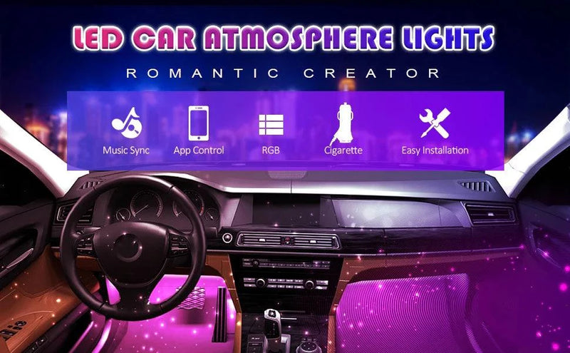 Car Ambient Light RGB Backlight Neon LED Lamp Foot Strip APP 3 Key Control Atmosphere Auto Decorative Led Interior Car Lights - PST PS Tradings