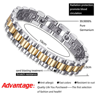 RainSo 99.999% Reinem Germanium Armband für Frauen Korea Beliebte Edelstahl Gesundheit Magnetische Germanium Energie Paar Schmuck