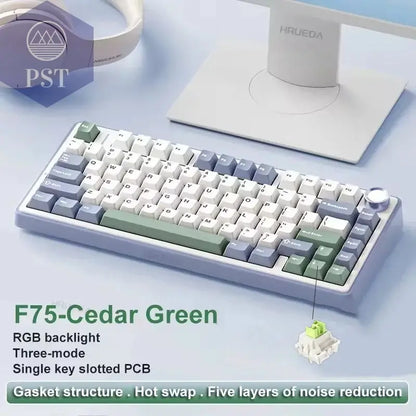 AULA F75 Gaming Tastatur - RGB, kabellos & kabelgebunden PST PS Tradings  Cedar Green / Gray Switch AULA F75 Gaming Tastatur - RGB, kabellos & kabelgebunden