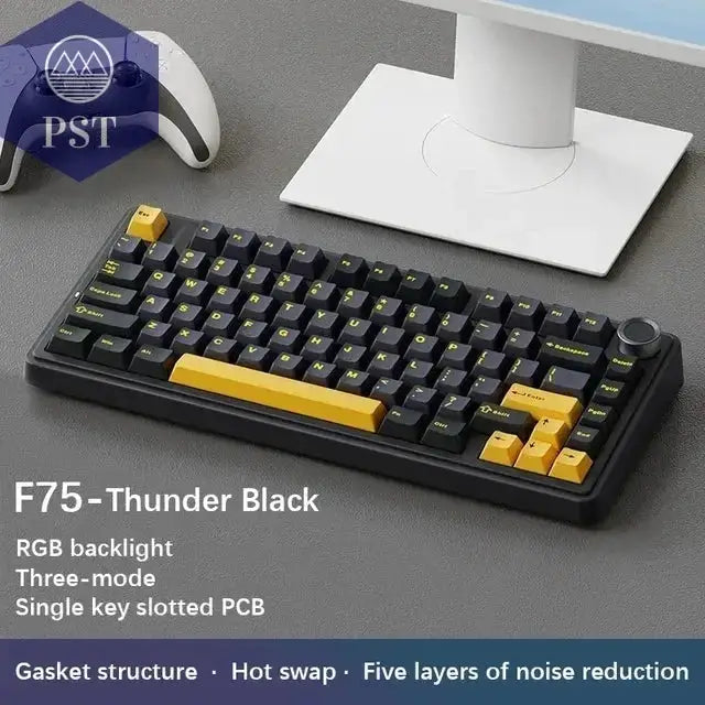AULA F75 Gaming Tastatur - RGB, kabellos & kabelgebunden PST PS Tradings  Thunder Black / Gray Switch AULA F75 Gaming Tastatur - RGB, kabellos & kabelgebunden