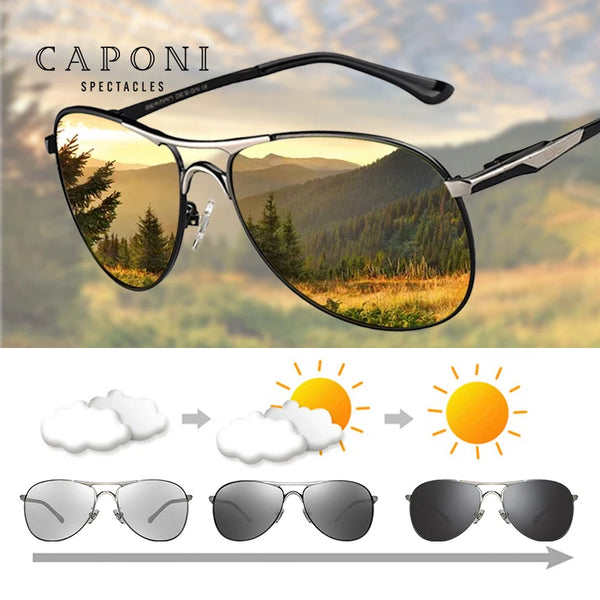 CAPONI Driving Photochromic High Quality Sunglasses Polarized Classic Brand Sun Glasses for Men oculos de sol masculino BS8722