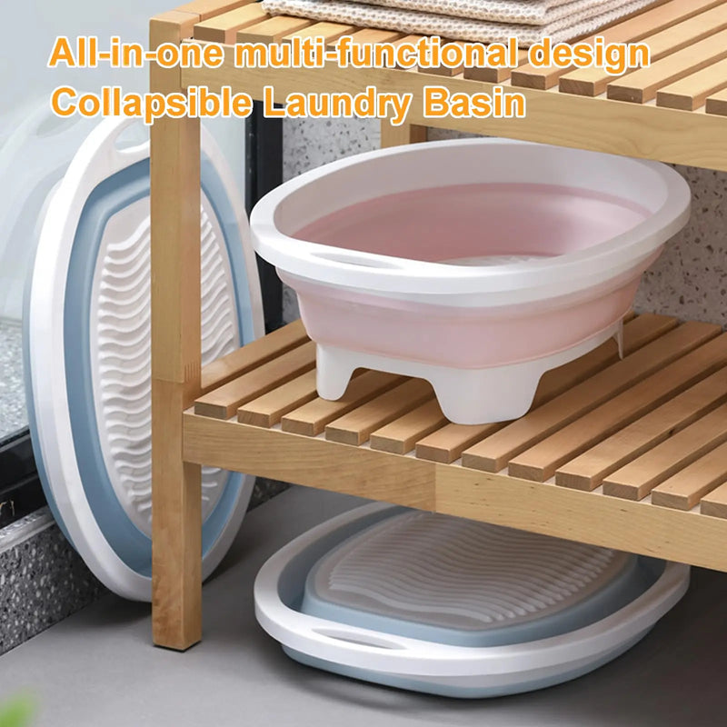 Portable Hand Washing Foldable Basin With Brush Home School Dormitory Washboard Basin For Clothes Cleaning Tools - PST PS Tradings